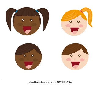 cute faces child cartoons over white background. vector