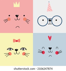 Cute faces of kittens. Mats for children. Vector children's illustration