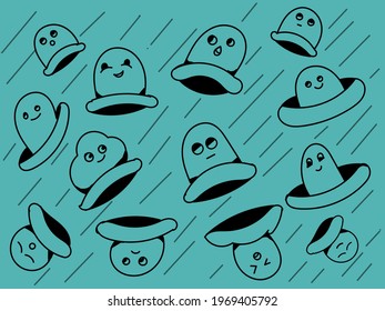 cute faces on caps, doodles for fabric prints.