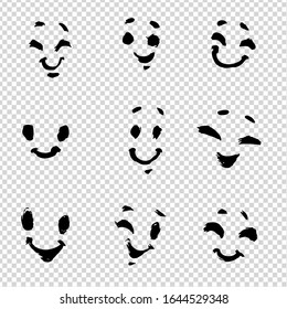 Caras cortas pintadas con pinceladas gruesas aisladas en fondo de imitación transparente