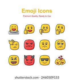 Cute facial expressions, set of emoticons icons, trendy design style