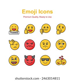 Lindas expresiones faciales, conjunto de iconos de emoticonos, estilo de diseño de moda