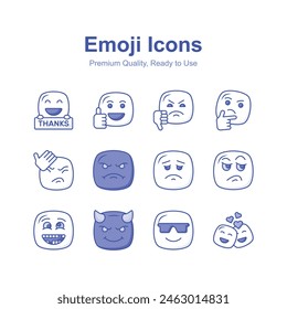 Cute facial expressions, set of emoticons icons, trendy design style
