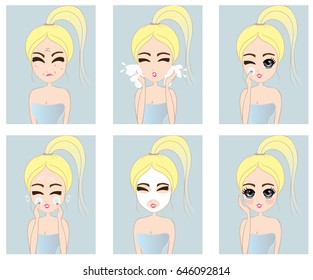 Cute facial skin care girl, illustration vector.