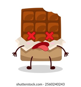 cute fainted expression of bite chocolate bar character
