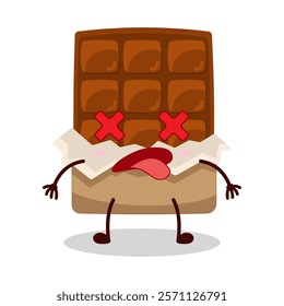 cute fainted expression of bite chocolate bar character
