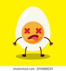 cute fainted expression of half boiled egg cartoon character