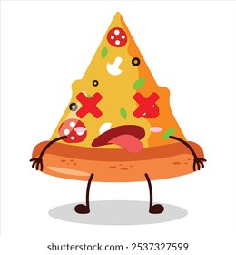 cute fainted expression of slice of pizza character