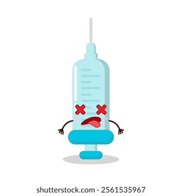 cute fainted expression of syringe cartoon character
