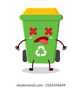 cute fainted expression of trash bin cartoon character
