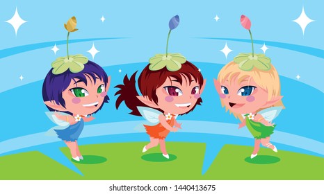 cute fairies character graphic icon