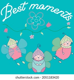 Cute fairies with flowers and background spring design