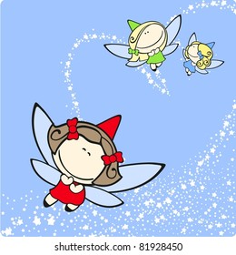 Cute fairies trio flying