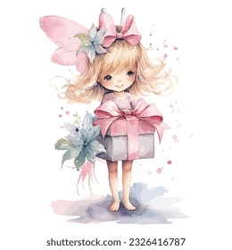 Cute Fairy Birthday dress and a crown watercolor Clipart svg