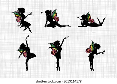cute fairy and butterfly silhouette