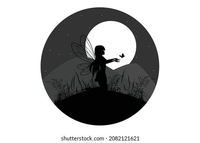 cute fairy and butterfly silhouette