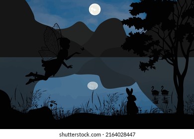 cute fairy and butterfly silhouette