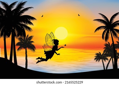 cute fairy and butterfly silhouette