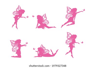 cute fairy and butterfly silhouette collection