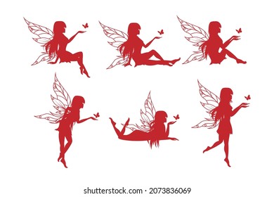 cute fairy and butterfly silhouette set