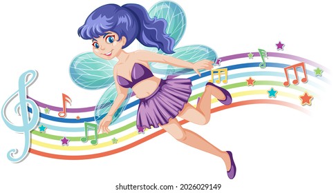 Cute fairy cartoon character with rainbow wave illustration