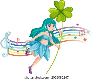 Cute fairy cartoon character with rainbow wave illustration