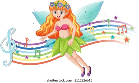 Cute fairy cartoon character with rainbow wave illustration