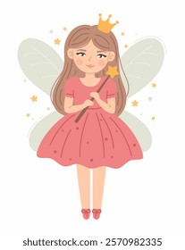 Cute fairy in cartoon style. Flat vector illustration.