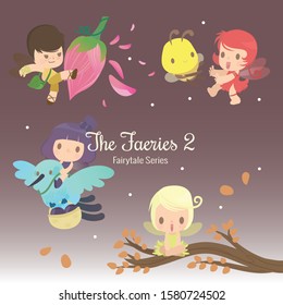 cute fairy characters illustrations plays in the woods