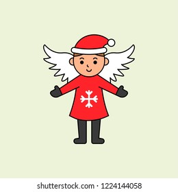 cute fairy Christmas wings editable outline illustration in flat design.