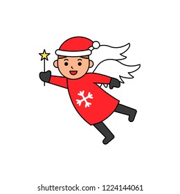 cute fairy Christmas wings editable outline illustration in flat design.