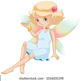 Cute fairy with colorful wings and white dress illustration
