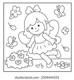 Cute fairy coloring page for kids