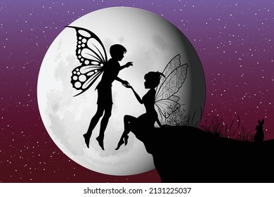 cute fairy fall in love silhouette