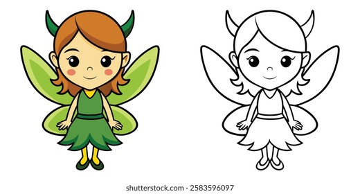 Cute Fairy Flying Coloring Book For Kids Printable Vector