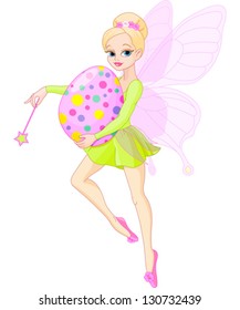 Cute Fairy flying with Easter egg