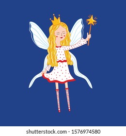 Cute fairy girl with blond long hair and a magic wand. Can be used for shop windows and prints.