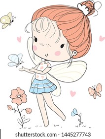 Cute fairy girl with butterflies