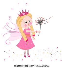 Cute fairy girl with dandelion vector 
