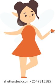 Cute Fairy Illustration on White Background. Vector Character in Cartoon Style