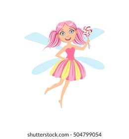 Cute Fairy With Lollypop Girly Cartoon Character