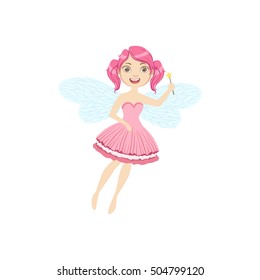 Cute Fairy With Magic Wand Girly Cartoon Character