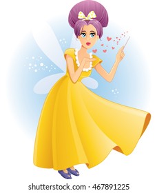 Cute Fairy with Magic Wand Spreading Love Vector Cartoon - Illustration of a magical creature granting wishes
