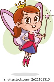 Cute fairy with a magic wand. Vector illustration in cartoon style.