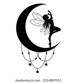 cute fairy and moon silhouette