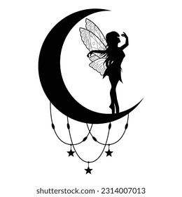 cute fairy and moon silhouette