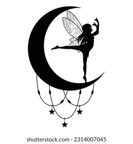 cute fairy and moon silhouette