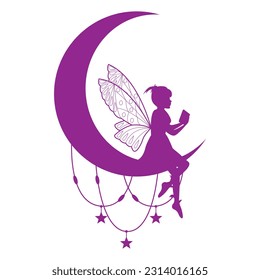 cute fairy and moon silhouette