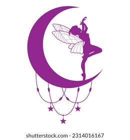 cute fairy and moon silhouette