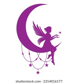 cute fairy and moon silhouette